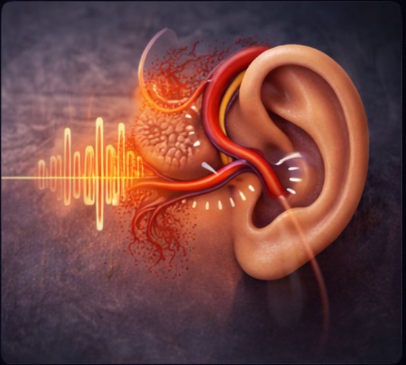 Pulsatile tinnitus — ear and vascular illustration